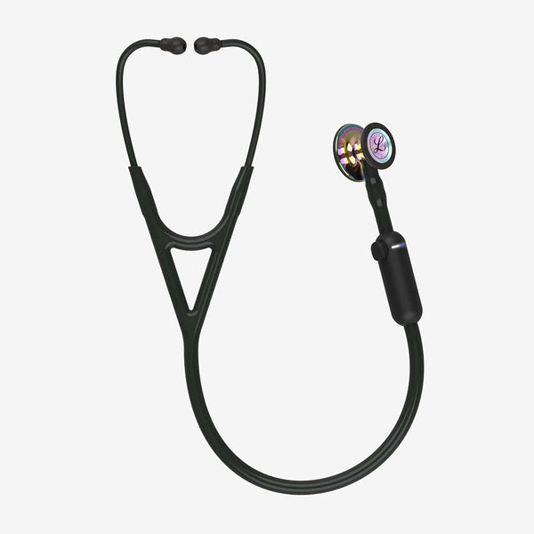 Stetoskop Littmann CORE digital sort med spejlblank regnbuefarvet brystdel og sorte øreslanger