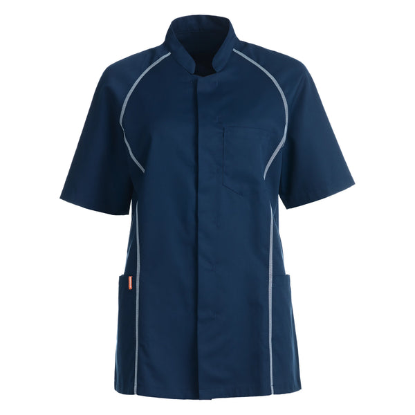 Vårdskjorta Kentaur med kontrastsöm – unisex – Marin med vit kontrastsöm