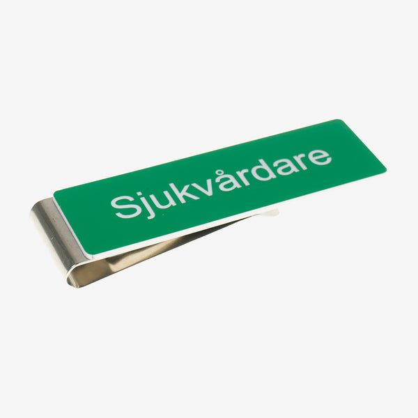 Skilt med militærclips sanitør